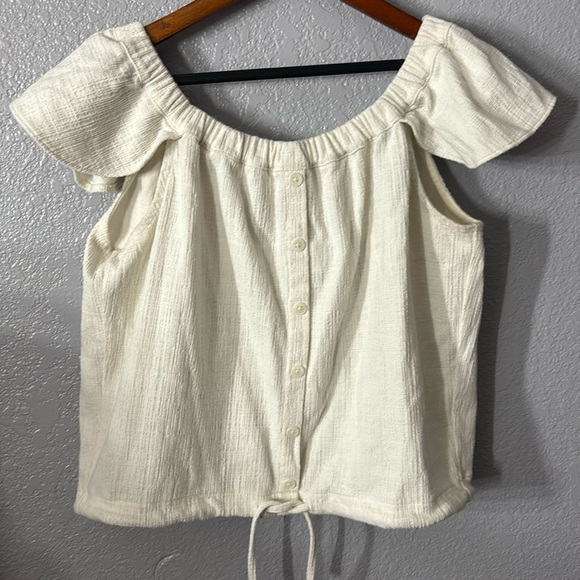Madewell Cream Off Shoulder Button Cap Sleeve Blouse - Picture 2 of 8